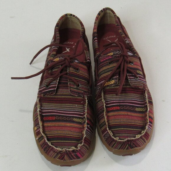 Twisted X Boots Red/Multi Women's Boat Shoes Driving Mocs D Toe Size 7 - Picture 3 of 11